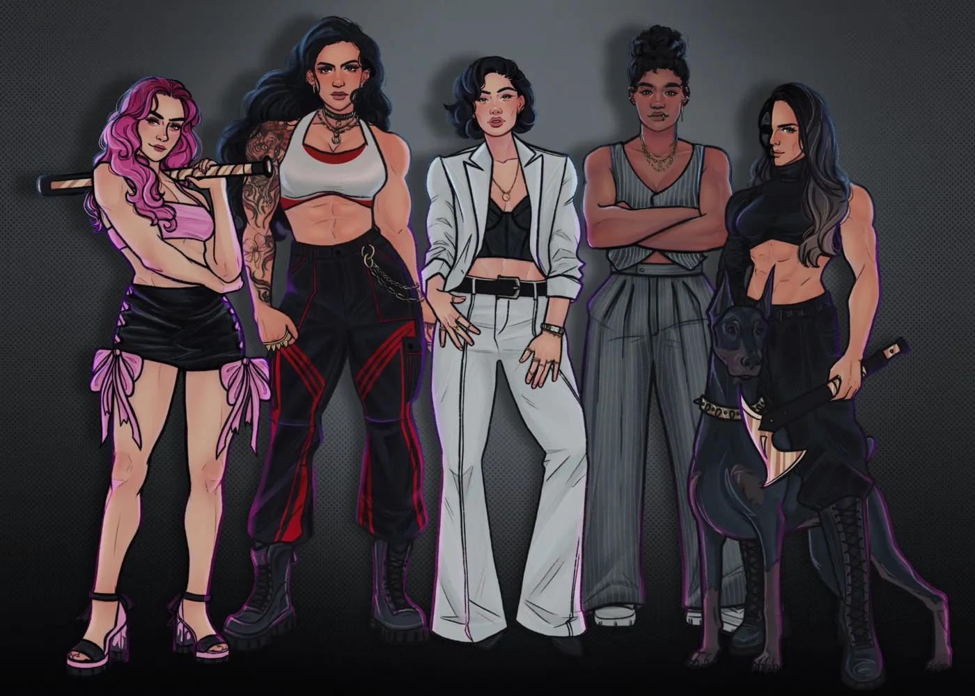 The Wildcats: five vigilante women in a group character art card